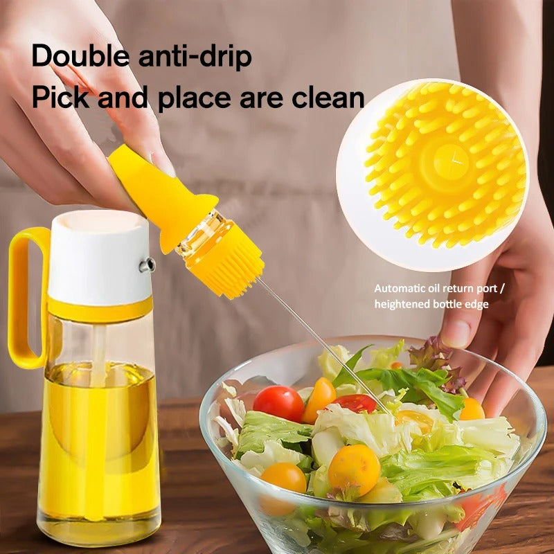 Distributeur d'huile 2 en 1 avec brosse en silicone, bouteille en verre pour barbecue, vaporisateur d'huile, bouteille d'assaisonnement de cuisson, outil de cuisine