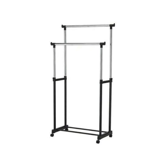 Rack de rangement à double poteau télescopique pour vêtements.