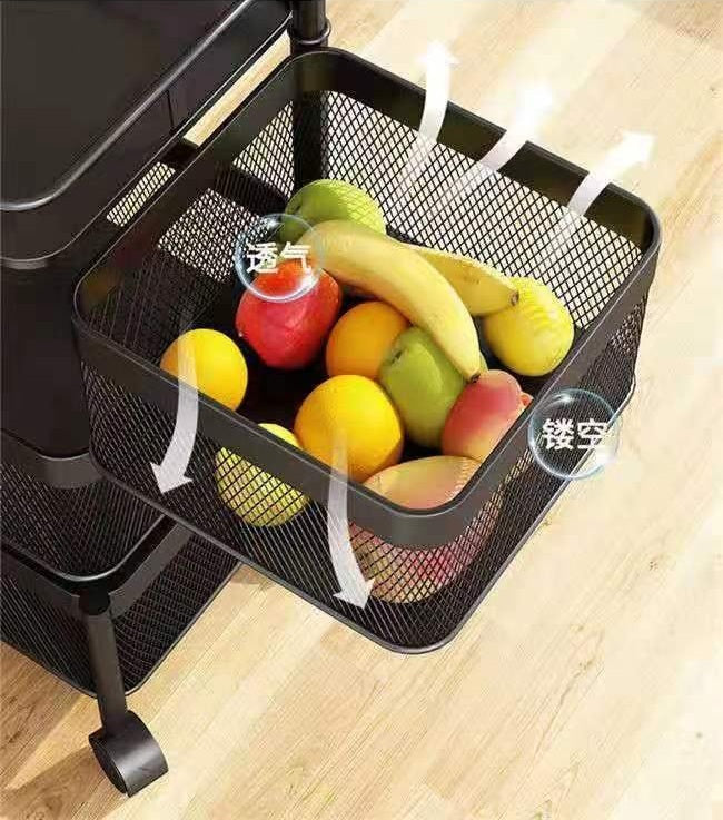Chariot à roulettes de cuisine en métal avec 5 étagères